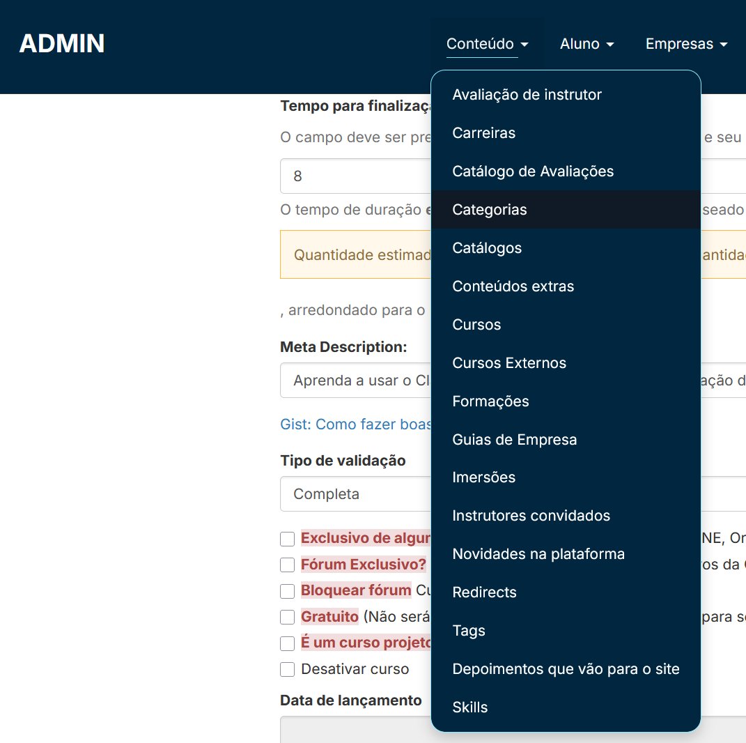 Menu Conteúdo expandido no Admin